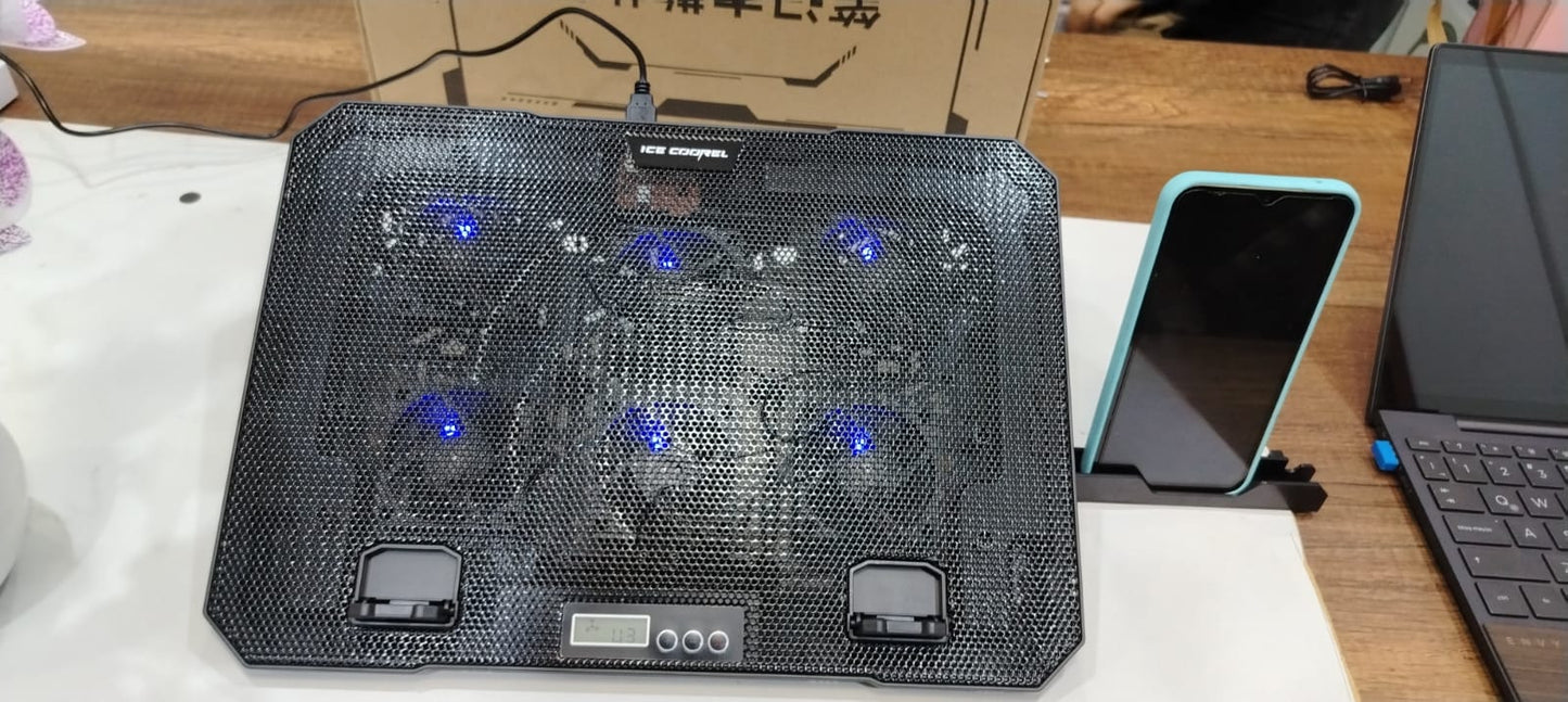DUO: COOLER PARA LAPTOP 6 VENTILADORES + SOPORTE DE METAL PARA CELULAR🧊📲