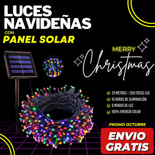 LUCES NAVIDEÑAS MULTICOLOR CON PANEL SOLAR-20 metros
