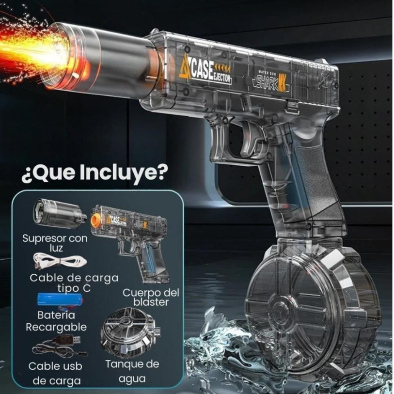 Pistola lanza agua con lacer RGB